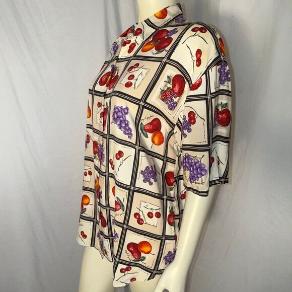 Vintage 90s Kathie Lee Fruit Print Button Down Blouse Women’s Size 14 – Grapes C - Picture 8 of 12